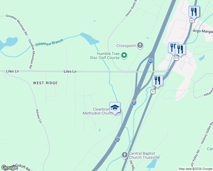 map of restaurants, bars, coffee shops, grocery stores, and more near 7965 Liles Lane in Trussville
