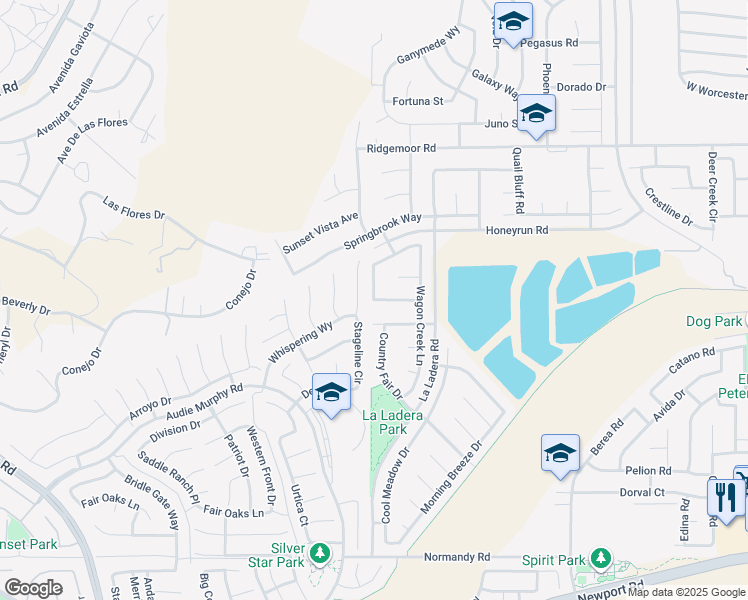 map of restaurants, bars, coffee shops, grocery stores, and more near 24218 Clover Creek Lane in Menifee