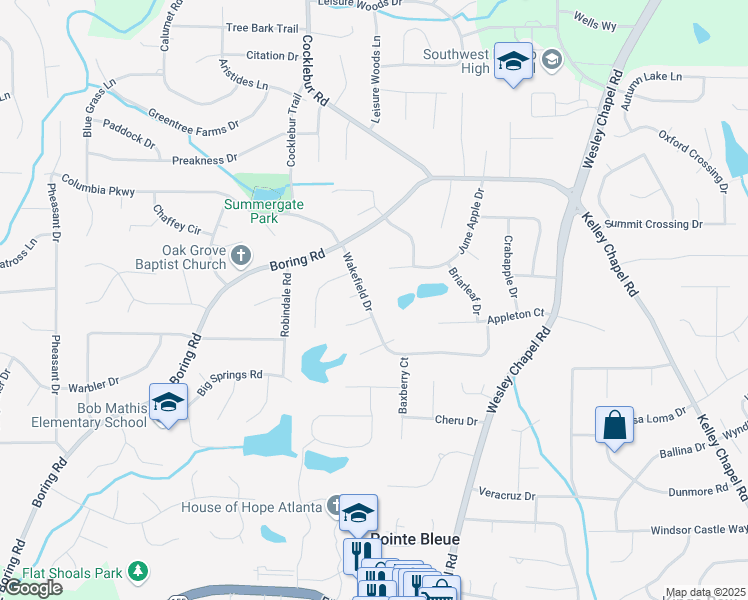 map of restaurants, bars, coffee shops, grocery stores, and more near 3305 Wakefield Drive in Decatur