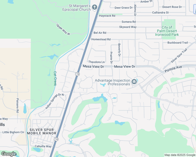 map of restaurants, bars, coffee shops, grocery stores, and more near 72631 Spyglass Lane in Palm Desert