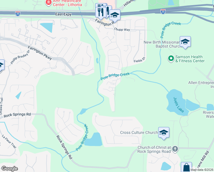 map of restaurants, bars, coffee shops, grocery stores, and more near 5898 Par 3 Way in Stonecrest
