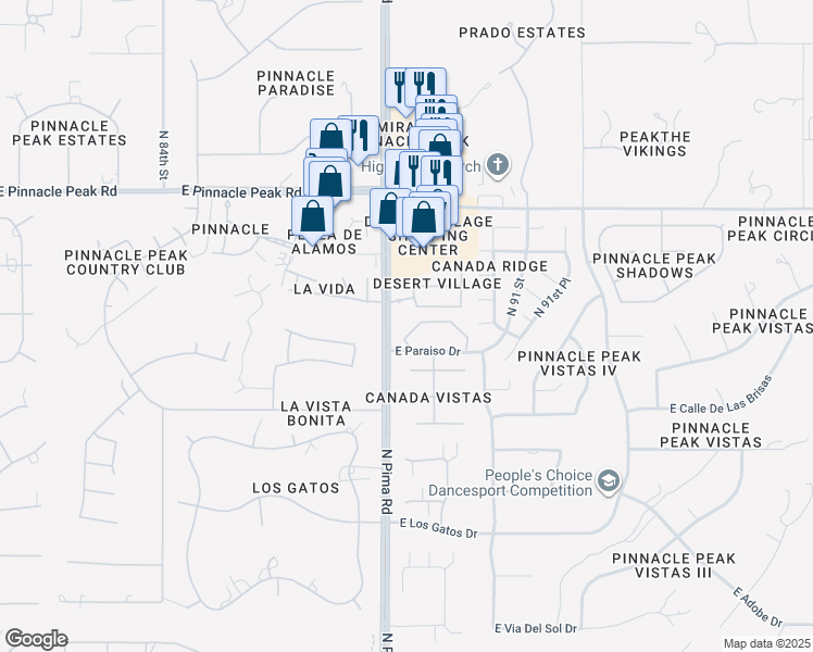 map of restaurants, bars, coffee shops, grocery stores, and more near 8880 East Paraiso Drive in Scottsdale