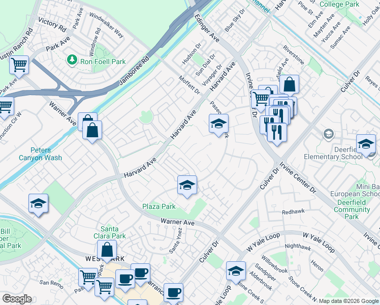 map of restaurants, bars, coffee shops, grocery stores, and more near 6 Ponte in Irvine