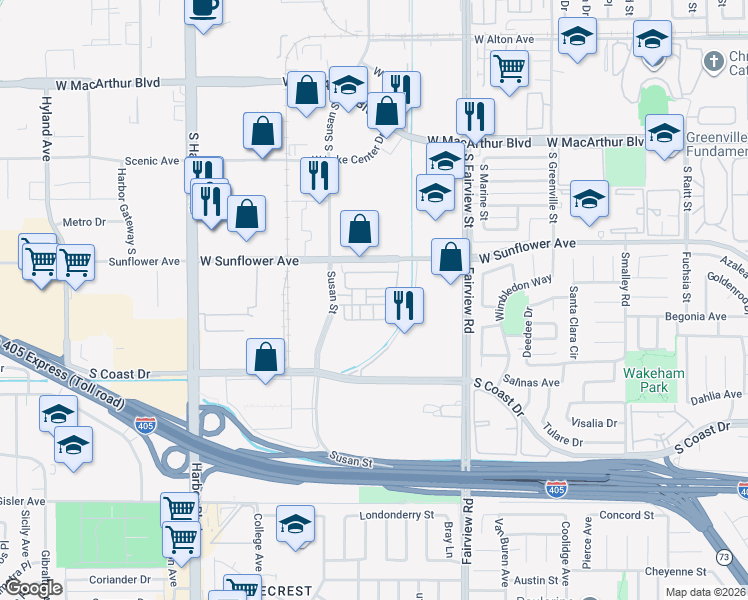 map of restaurants, bars, coffee shops, grocery stores, and more near 1314 Corte Venosa in Costa Mesa