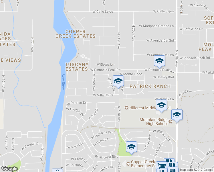 map of restaurants, bars, coffee shops, grocery stores, and more near 7134 West Planada Lane in Glendale