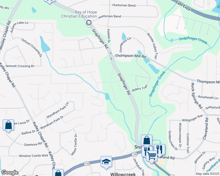 map of restaurants, bars, coffee shops, grocery stores, and more near 3103 Snapfinger Lane in Decatur