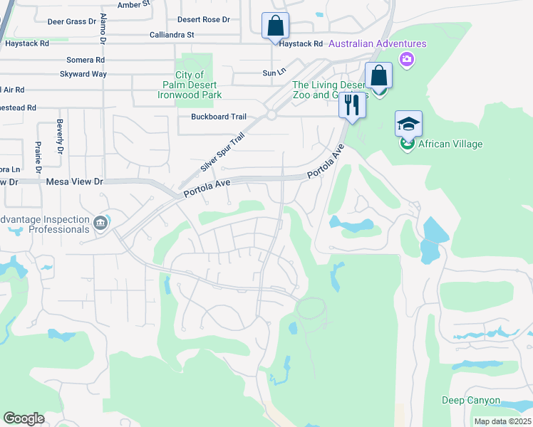 map of restaurants, bars, coffee shops, grocery stores, and more near 73550 Dalea Lane in Palm Desert