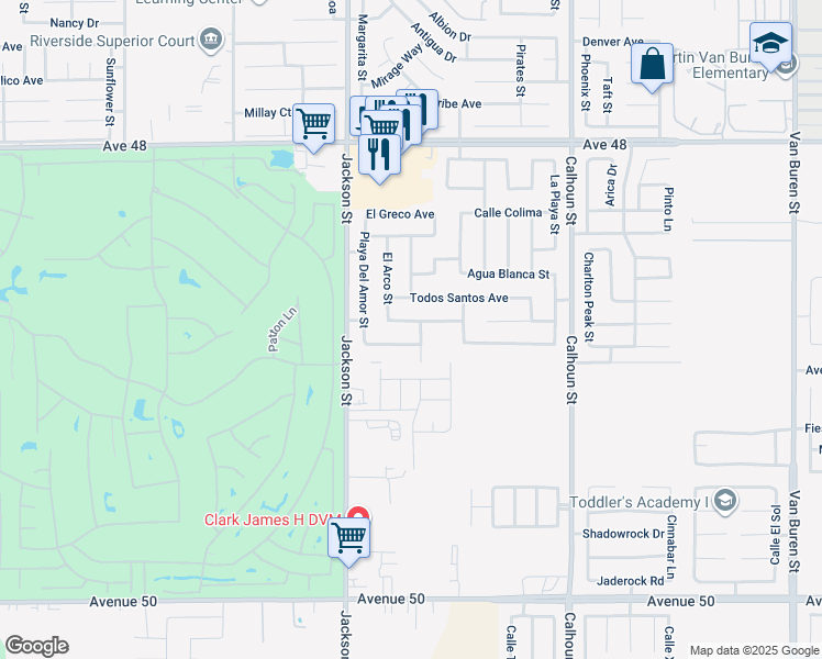 map of restaurants, bars, coffee shops, grocery stores, and more near 83201 Los Cabos Avenue in Coachella