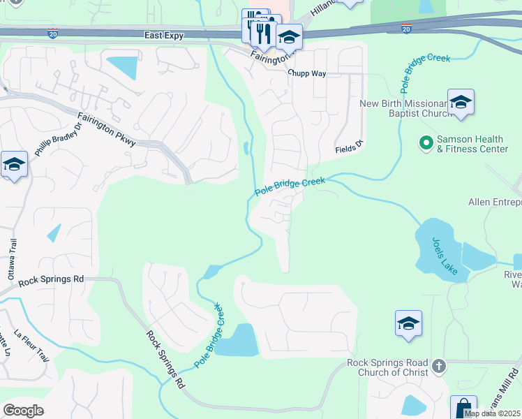map of restaurants, bars, coffee shops, grocery stores, and more near 5778 Par 4 Way in Lithonia