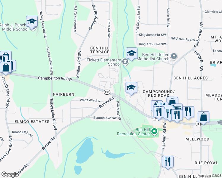 map of restaurants, bars, coffee shops, grocery stores, and more near 2192 Cypress Lane SW in Atlanta