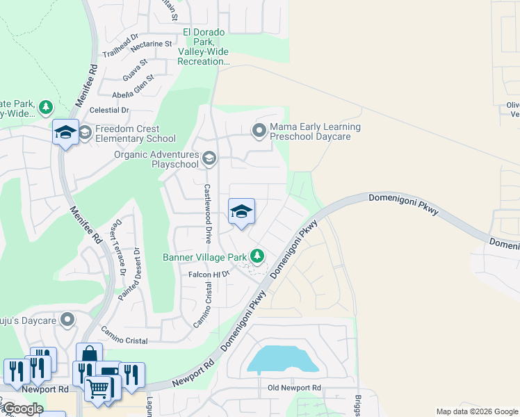 map of restaurants, bars, coffee shops, grocery stores, and more near 29407 Whitewood Street in Menifee