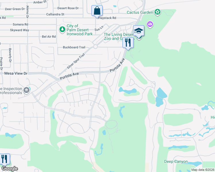 map of restaurants, bars, coffee shops, grocery stores, and more near 48841 Cassia Place in Palm Desert