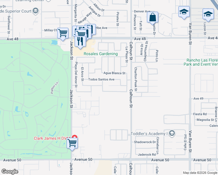 map of restaurants, bars, coffee shops, grocery stores, and more near 83453 Ixtapa Avenue in Coachella