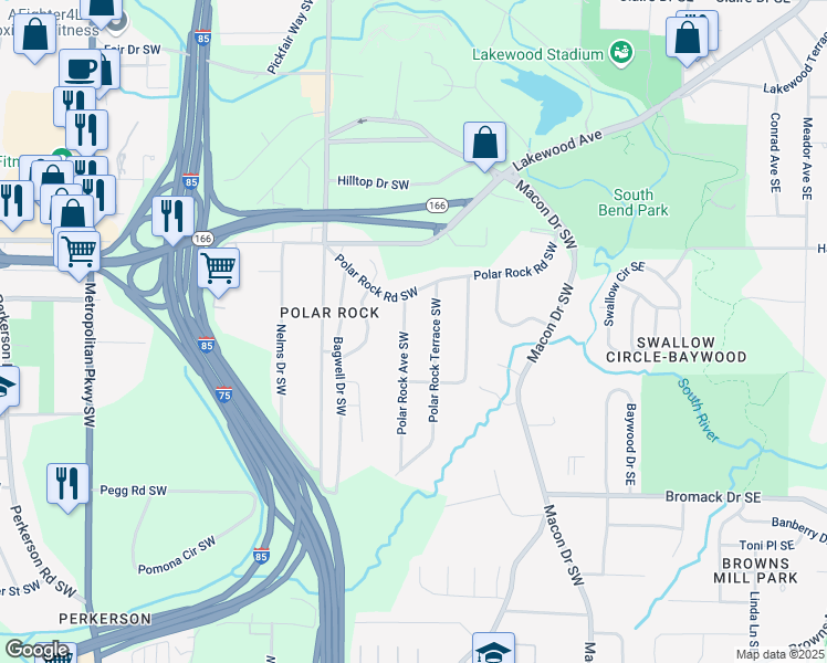map of restaurants, bars, coffee shops, grocery stores, and more near 2197 Polar Rock Avenue Southwest in Atlanta