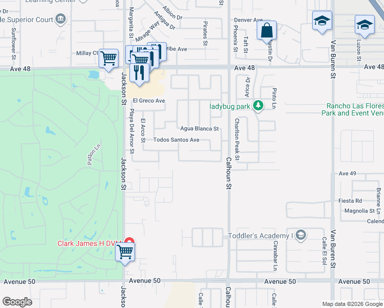 map of restaurants, bars, coffee shops, grocery stores, and more near 83457 Ixtapa Avenue in Coachella