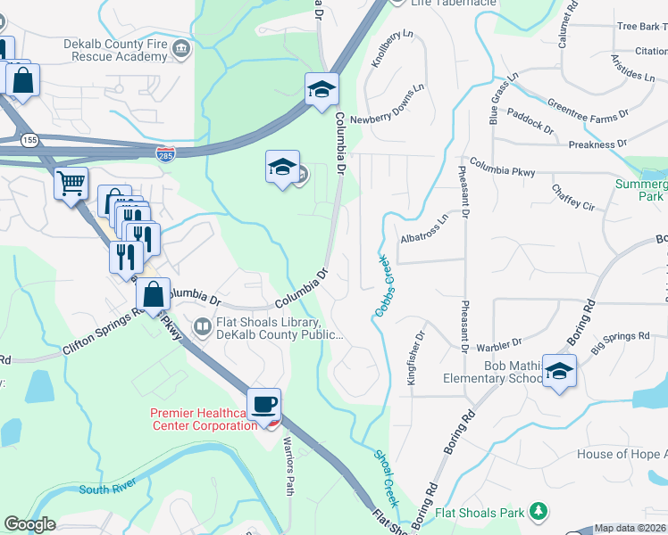 map of restaurants, bars, coffee shops, grocery stores, and more near 3336 Springside Trce in Decatur