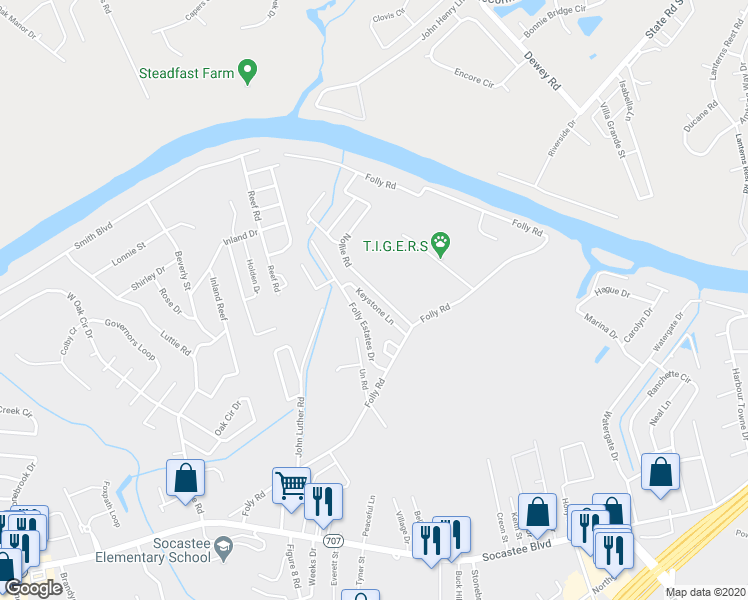 map of restaurants, bars, coffee shops, grocery stores, and more near 510 Keystone Lane in Myrtle Beach