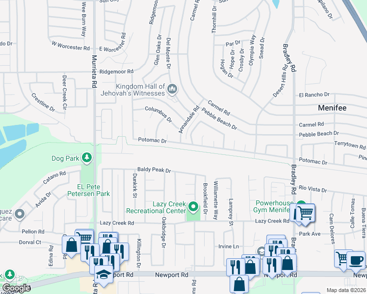 map of restaurants, bars, coffee shops, grocery stores, and more near 29351 Summerset Drive in Menifee