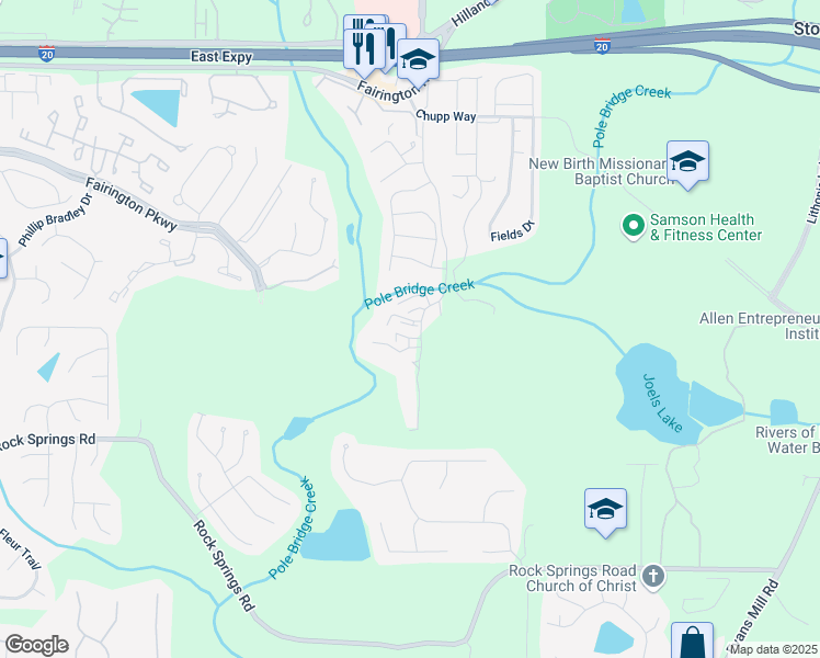 map of restaurants, bars, coffee shops, grocery stores, and more near 5304 Par 4 Way in Stonecrest