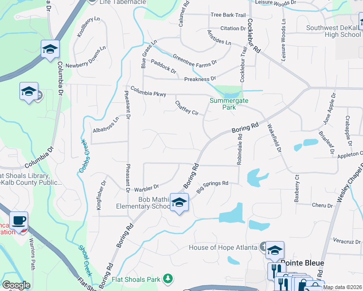 map of restaurants, bars, coffee shops, grocery stores, and more near 3001 Boring Ridge Drive in Decatur