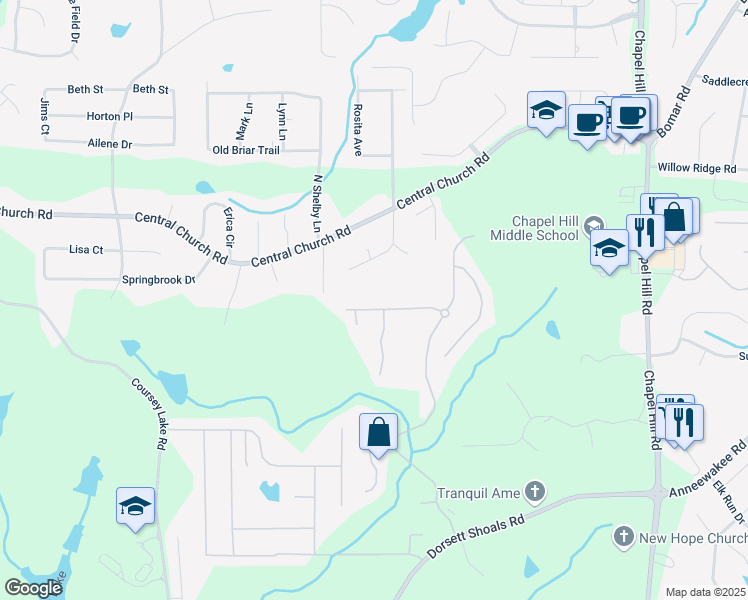 map of restaurants, bars, coffee shops, grocery stores, and more near 4616 Town Manor Drive in Douglasville