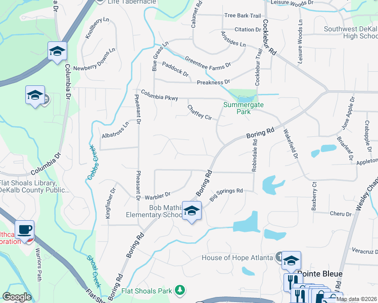 map of restaurants, bars, coffee shops, grocery stores, and more near 3001 Boring Ridge Drive in Decatur