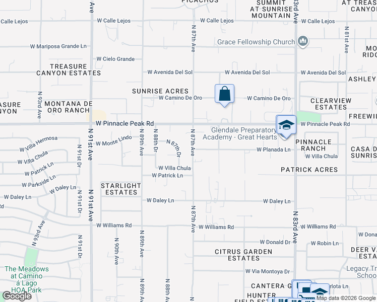map of restaurants, bars, coffee shops, grocery stores, and more near 23240 North 87th Avenue in Peoria