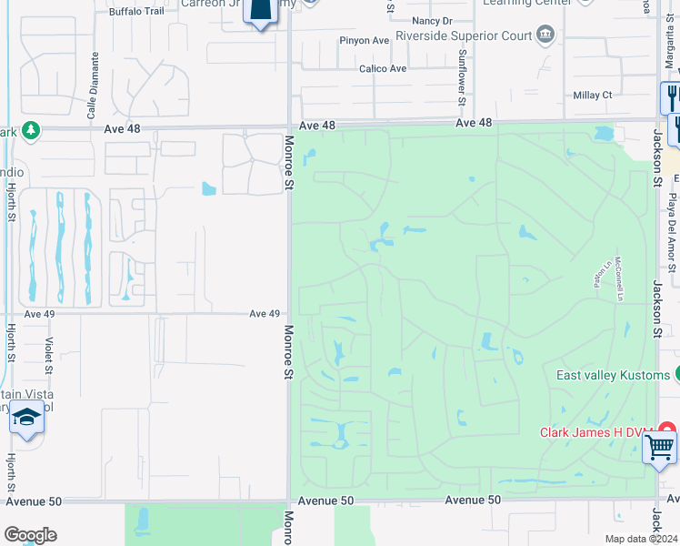 map of restaurants, bars, coffee shops, grocery stores, and more near 82242 Odlum Drive in Indio