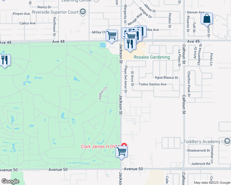 map of restaurants, bars, coffee shops, grocery stores, and more near 48753 Barrymore Street in Indio