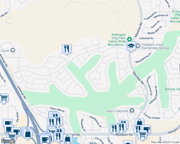 map of restaurants, bars, coffee shops, grocery stores, and more near 29365 Sparkling Drive in Menifee