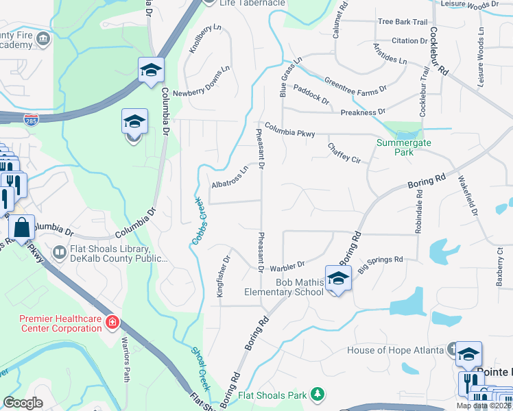 map of restaurants, bars, coffee shops, grocery stores, and more near 3101 Pheasant Drive in Decatur