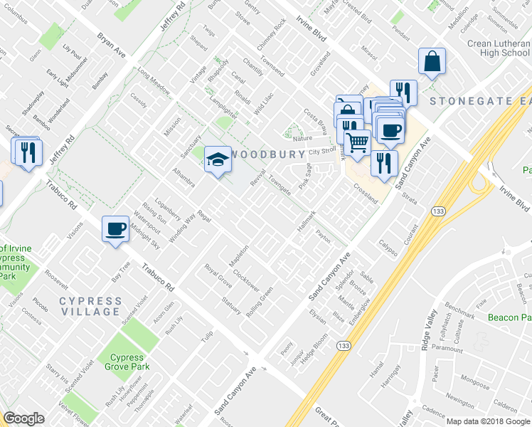map of restaurants, bars, coffee shops, grocery stores, and more near 42 Plantation in Irvine
