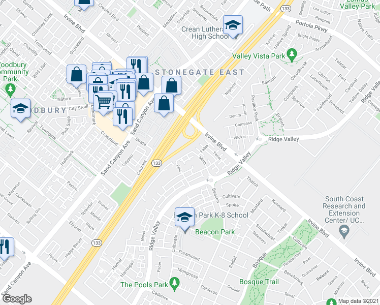 map of restaurants, bars, coffee shops, grocery stores, and more near 1118 Epic in Irvine