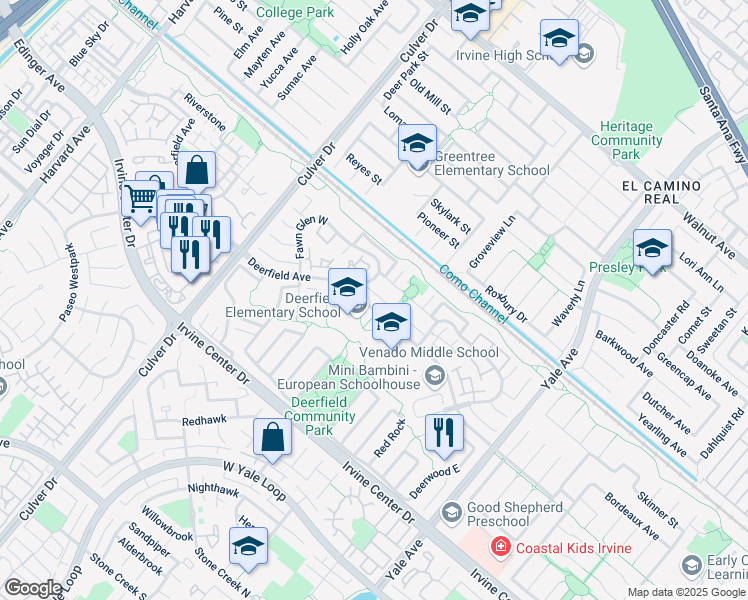 map of restaurants, bars, coffee shops, grocery stores, and more near 10 Star Thistle in Irvine