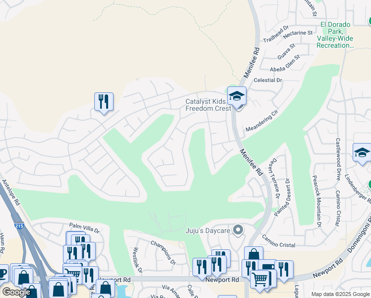 map of restaurants, bars, coffee shops, grocery stores, and more near 29422 Winding Brook Drive in Menifee