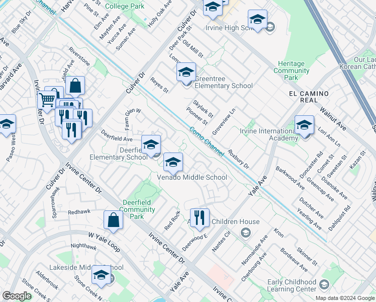 map of restaurants, bars, coffee shops, grocery stores, and more near 14 Rock Springs in Irvine