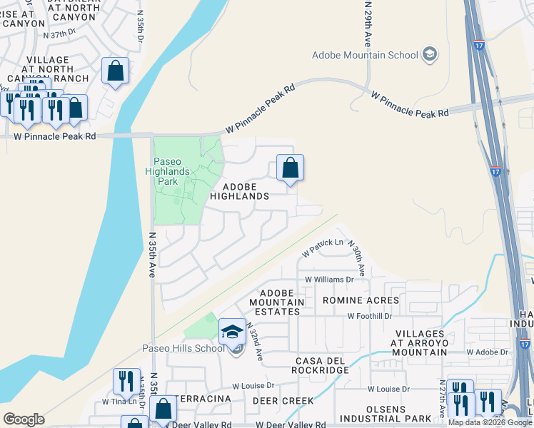 map of restaurants, bars, coffee shops, grocery stores, and more near 22844 North 32nd Avenue in Phoenix