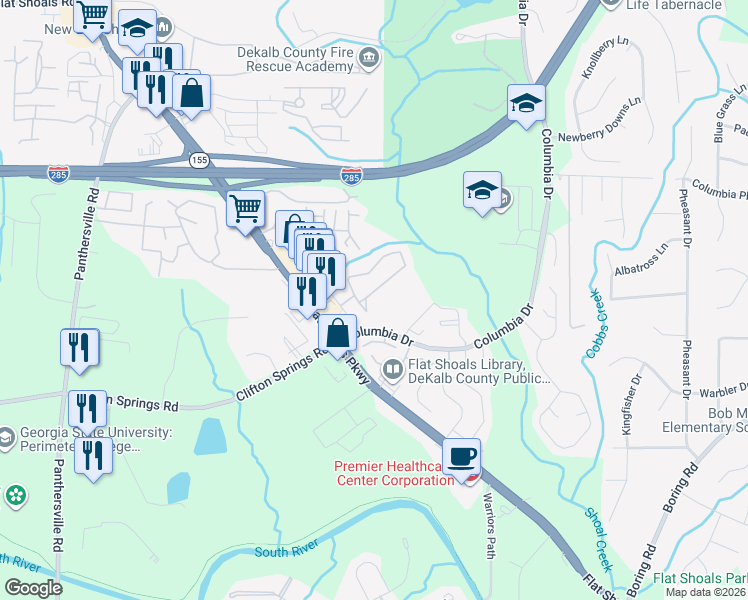 map of restaurants, bars, coffee shops, grocery stores, and more near 2942 Vining Ridge Terrace in Decatur
