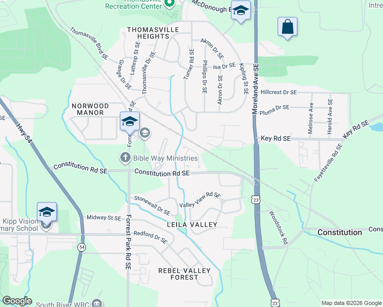 map of restaurants, bars, coffee shops, grocery stores, and more near 1947 Thomasville Estates Road Southeast in Atlanta