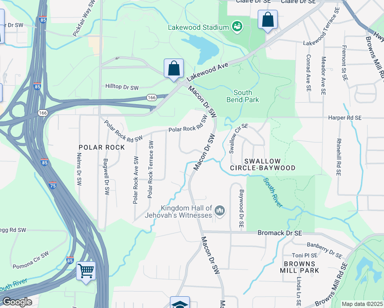map of restaurants, bars, coffee shops, grocery stores, and more near 2221 Lang Drive Southwest in Atlanta
