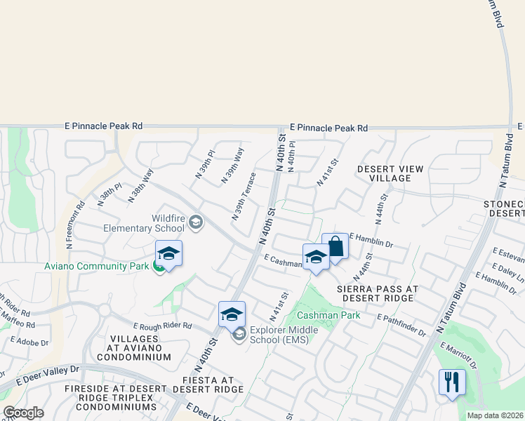 map of restaurants, bars, coffee shops, grocery stores, and more near 22837 North 39th Run in Phoenix