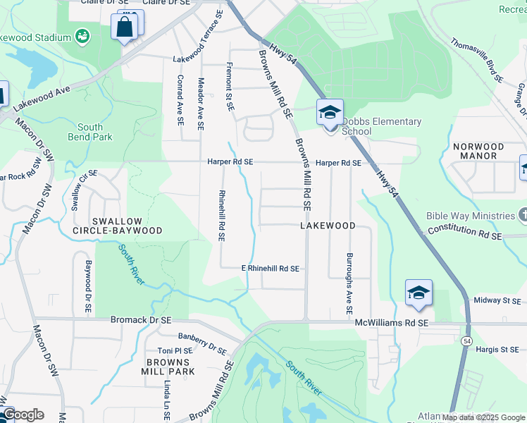 map of restaurants, bars, coffee shops, grocery stores, and more near 387 Lindsey Drive Southeast in Atlanta