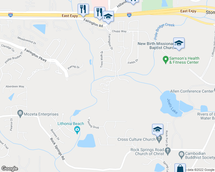 map of restaurants, bars, coffee shops, grocery stores, and more near 5304 Par 4 Way in Stonecrest