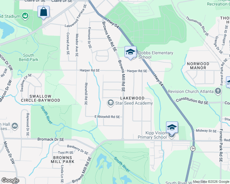 map of restaurants, bars, coffee shops, grocery stores, and more near 429 Lindsey Drive Southeast in Atlanta