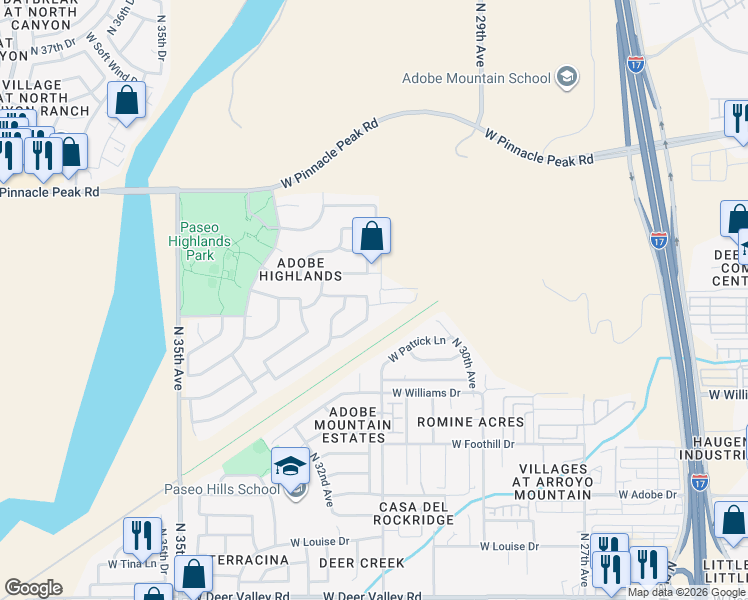 map of restaurants, bars, coffee shops, grocery stores, and more near 22845 N 31st Dr in Phoenix