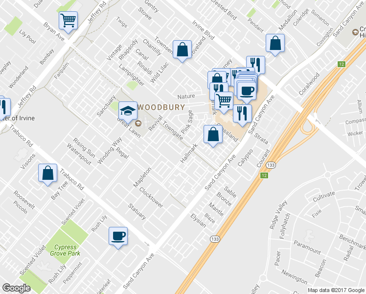 map of restaurants, bars, coffee shops, grocery stores, and more near 23 Herringbone in Irvine