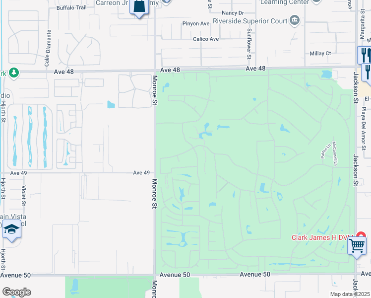 map of restaurants, bars, coffee shops, grocery stores, and more near 82242 Odlum Drive in Indio