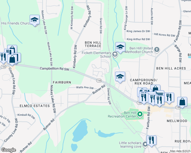map of restaurants, bars, coffee shops, grocery stores, and more near 4040 Braxton Place Southwest in Atlanta