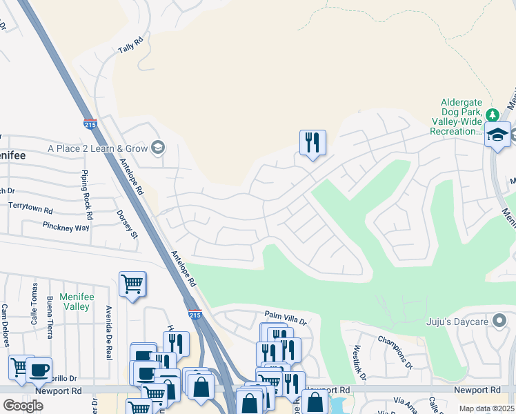 map of restaurants, bars, coffee shops, grocery stores, and more near 29351 Quaking Aspen in Menifee