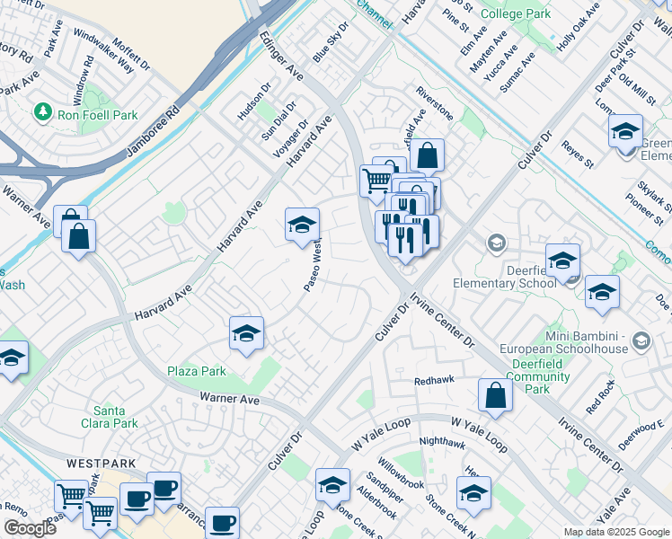 map of restaurants, bars, coffee shops, grocery stores, and more near 18 Ghiberti in Irvine